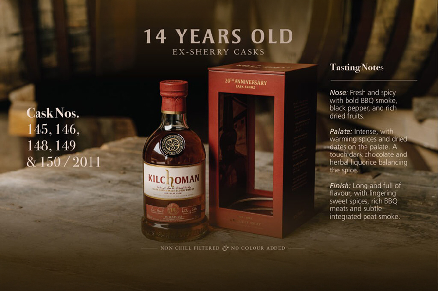 Kilchoman 14 Years Old Ex-Sherry nổi bật với hương hương khói BBQ đậm đà, hạt tiêu đen, hòa quyện cùng trái cây khô ngọt ngào