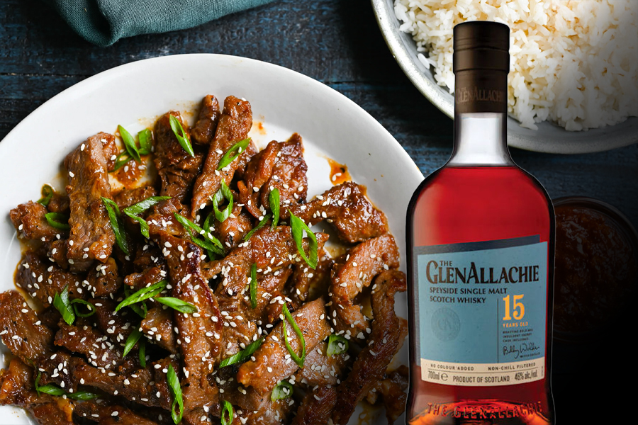 Bulgogi - Món thịt bò thái mỏng được ướp sốt kiểu Hàn rồi nướng lên, rất phù hợp để thưởng cùng một loại whisky có cấu trúc tròn đầy, độ ngọt dịu và hậu vị dài.