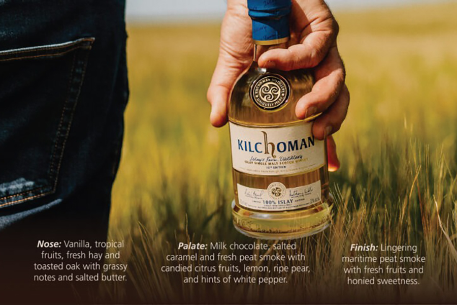 Kilchoman 100% Islay 9 Years Old - 15th Edition với những nốt hương vanilla, trái cây tươi sáng cùng chất vị dày dặn, mượt mà với hương khói than bùn đặc trưng của Islay
