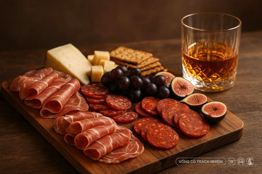 Phô mai lâu năm, chocolate và các loại hạt là những món khai vị được nhiều người yêu whisky lựa chọn.
