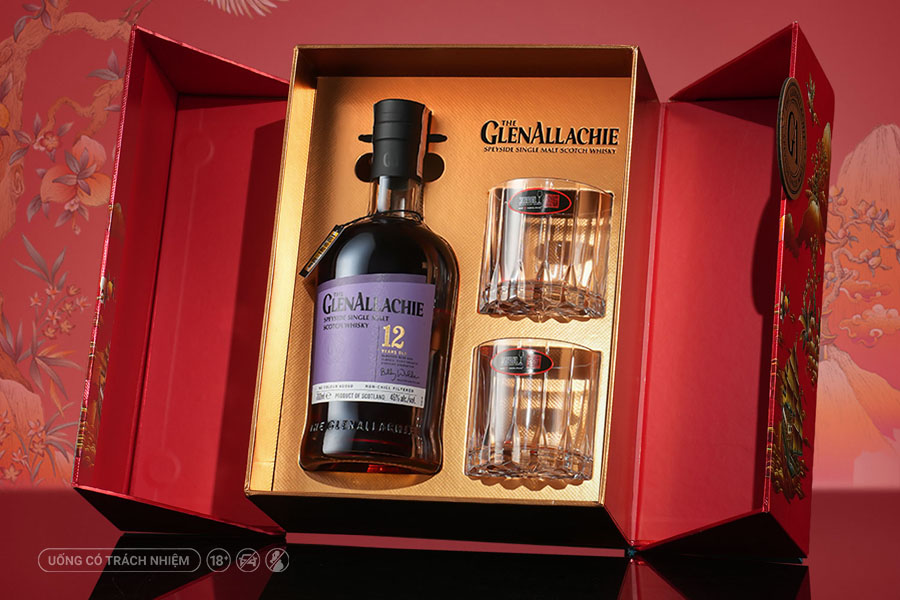 Hộp quà whisky GlenAllachie Thuận Buồm Xuôi Gió kết hợp cùng 2 ly RIEDEL - Lựa chọn lý tưởng cho quà tặng whisky Tết 2027